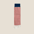 5 toe socks in red and white stripes with a navy cuff, featuring a five-toe design. Shown as a single flat-lay.