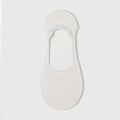 No show socks for loafers in white, a single invisible low-cut sock shown flat to display the deep front cut.