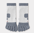 Running toe socks in white with grey cushioned zones, featuring individual toe pockets. Shown as a flat-lay pair.