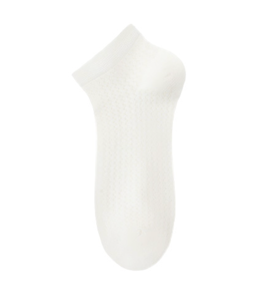 Thin ankle socks in white, featuring a lightweight breathable body. Shown as a single flat-lay on a light backdrop.