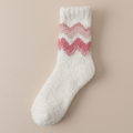 Women's fleece socks in white with a pink chevron, single sock shown flat.