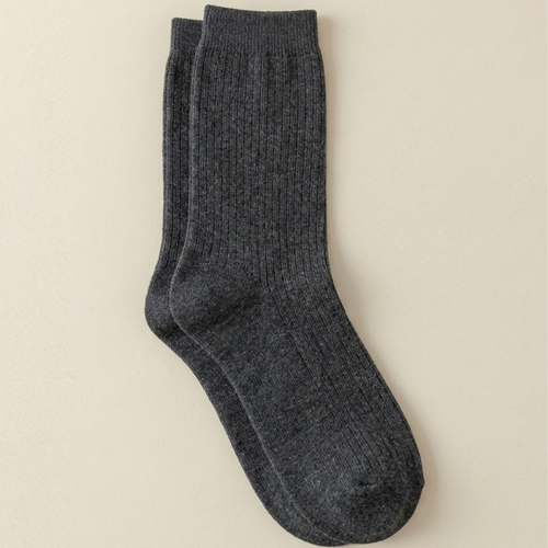 Women's boot socks in charcoal grey, featuring a soft ribbed texture. Displayed flat on a light surface.