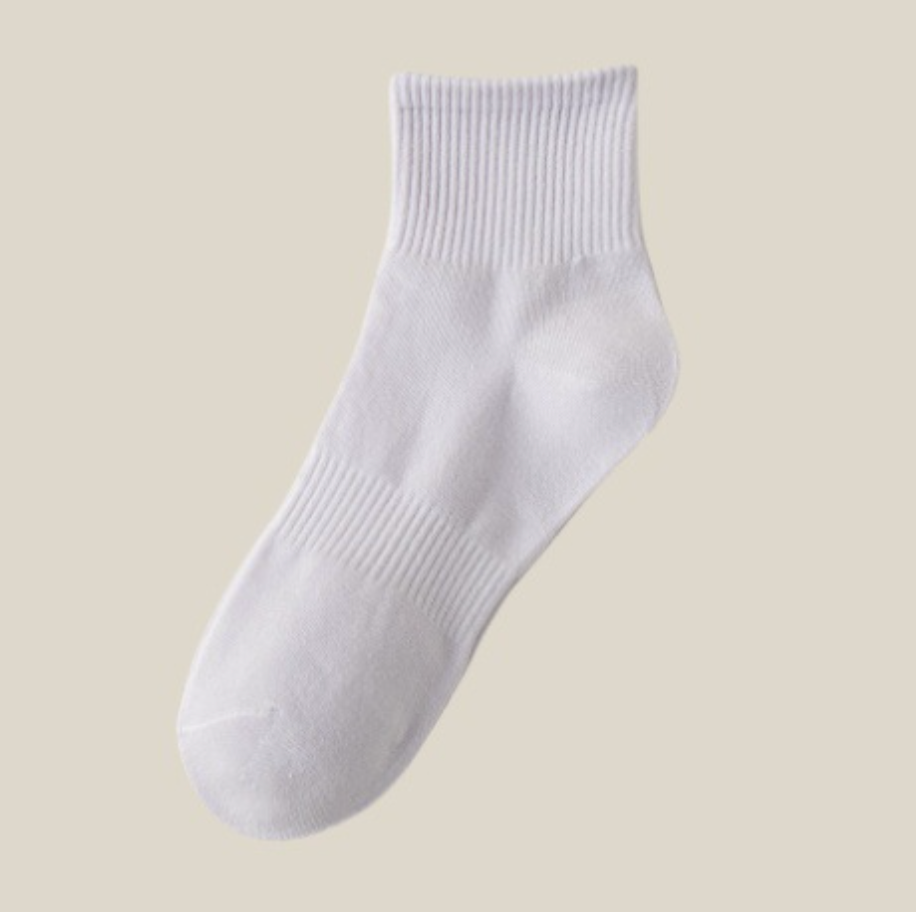 Women's quarter socks in white, featuring a fine ribbed knit. Displayed flat on a light surface.